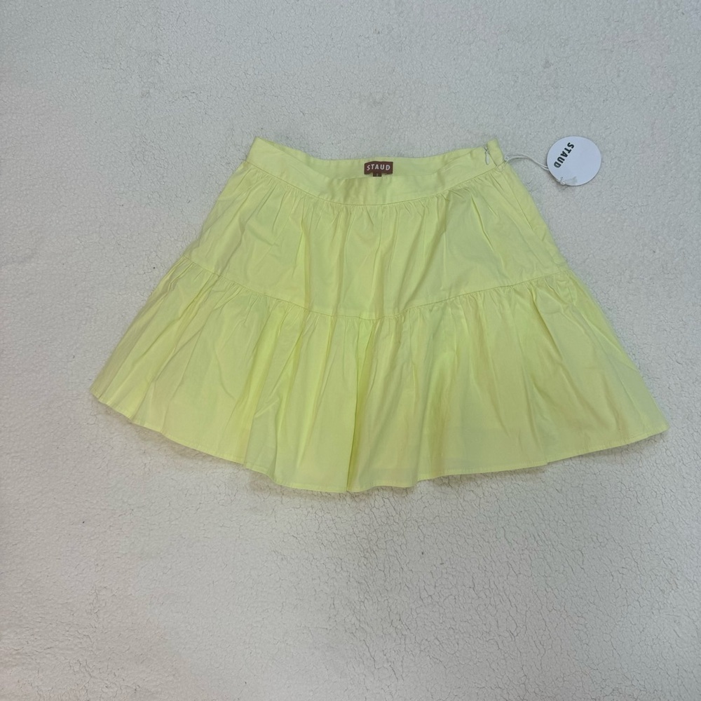 NWT Staud Sea Mini Skirt in Sunray Yellow Cotton Side Zipper Size 8 - Picture 3 of 7